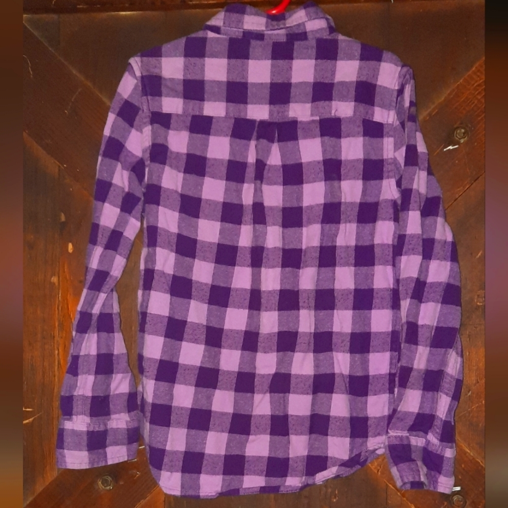 🍀3/15 Girls Purple Flannel Button Down Shirt - Picture 7 of 9
